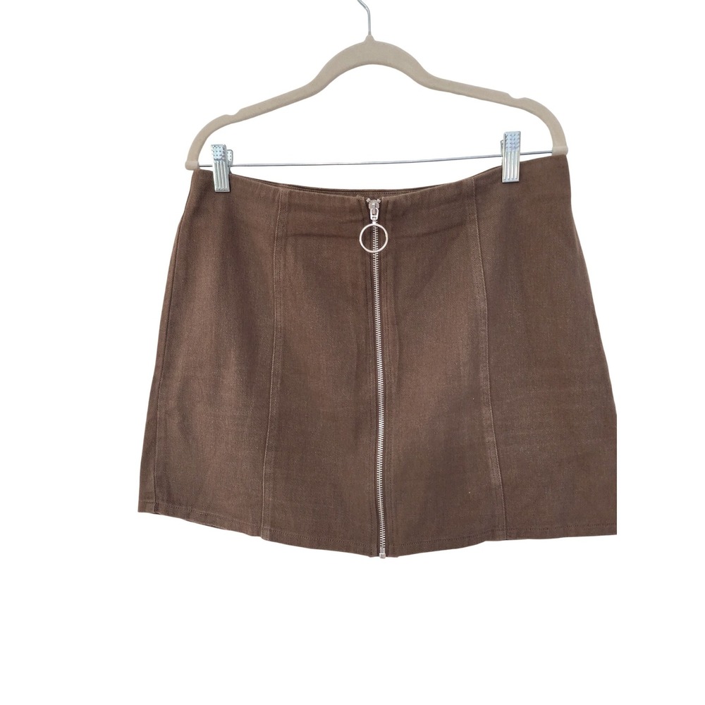 Chloe & Katie Brown Denim Mini Skirt Front Zip O-Ring A-Line Cotton XL 54075-3